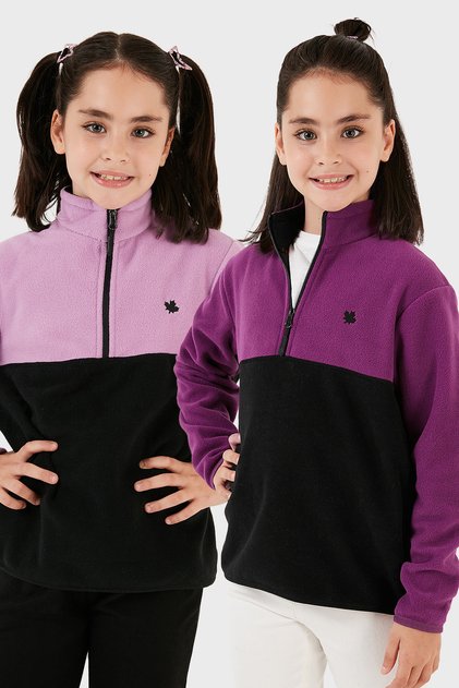 Soft Textured Half Zip Color Block Stand Collar 2-Pack Fleece Children's Polar 5905004S2