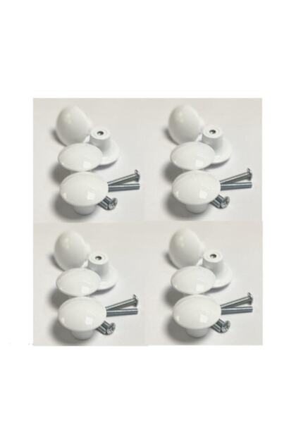 Plastic White Handle 16 Pieces Button Mushroom Handle