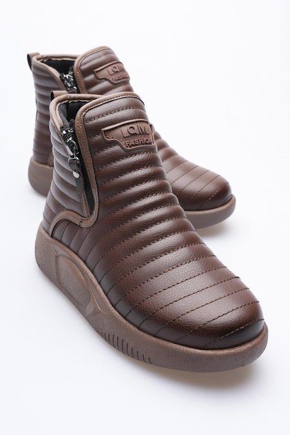 Women's Leather Boots Zippered Brown Tareo