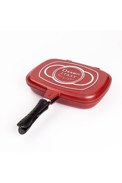 Tigaie dublă pentru grătar, gătit premium, 36 cm, Dessini Italia, Roșu