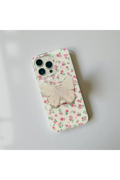 iPhone 15 (6.1 Inch) Compatible Stylish Patterned Slim Case with Popsocket Stand