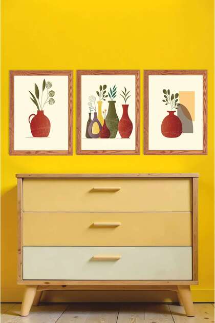 Modern Minimalist Plant Themed 3-Piece Wall Painting Set4– Frame-Looking Mdf Printing