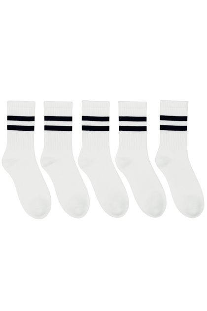 Set of 5 White Unisex Cotton Sports and Running Terry Socks with Breathable Soles—Breathable, Stretchy, All-Season Terry Socks - Premium