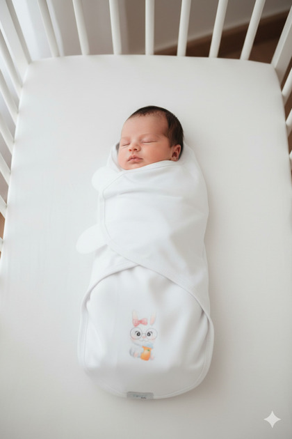 Printed Baby Swaddle with Ears 0-3 Months White