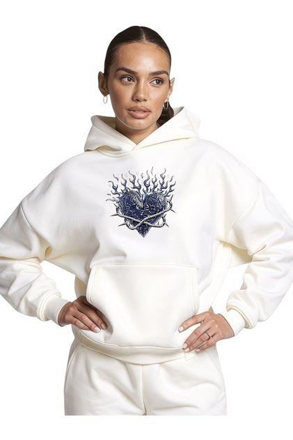 Unisex Blue Heart Colorful Custom Printed Cotton Oversize Hooded Sweatshirt