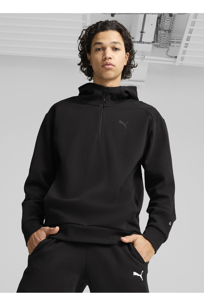 68162001 RAD/CAL Hooded Half-Zip DK Siyah Fermuarlı Yaka Regular Fit Düz Erkek Sweatshırt