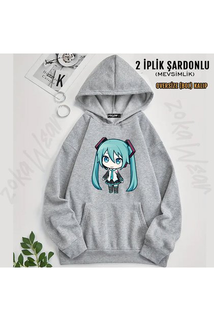 Hatsune Miku Chibi Design Printed Hooded Sweatshirt (2 Thread)