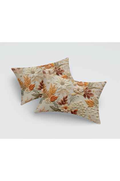 2 Pieces Punch Embroidery Look Leaf Pattern Digital Printed Throw Pillow Cover