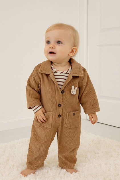 Unisex Baby/Child Teddy Bear Detailed Velvet Jumpsuit Set