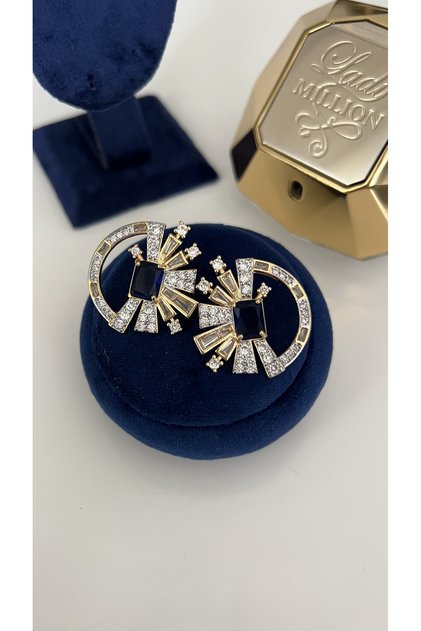 Vip Series Gold Blue Zircon Stone Brand Model Sun Earrings