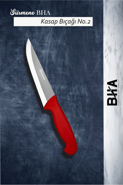 Sürmene BHA Kırmızı Doğrama Kurban Çeyiz Kasap Bıçağı - 2 No Kasap Bıçağı Paslanmaz Çelik