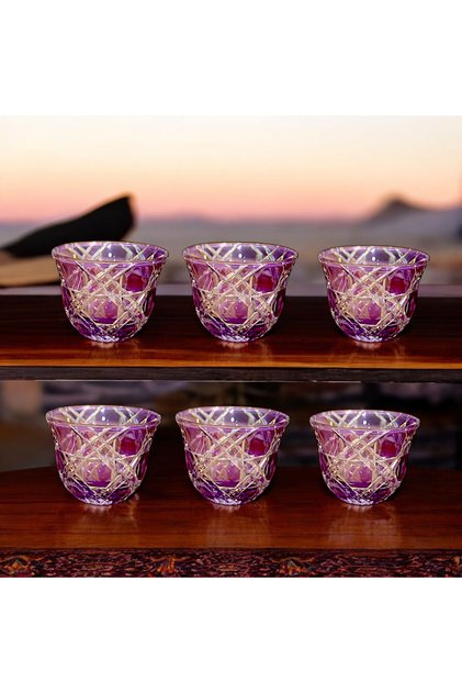6-Piece Colored Cut Crystal Glass Coffee-Side Delight Dish / Mırra Set