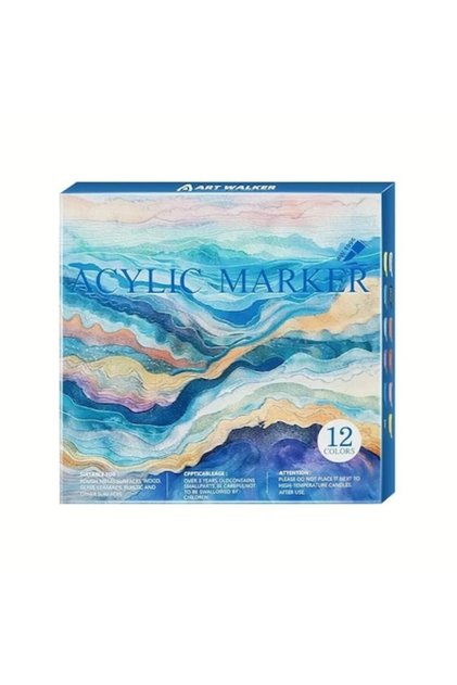 Set 12 markere acrilice, culori mixte, vârf moale 1-4 mm, rezistente la apă