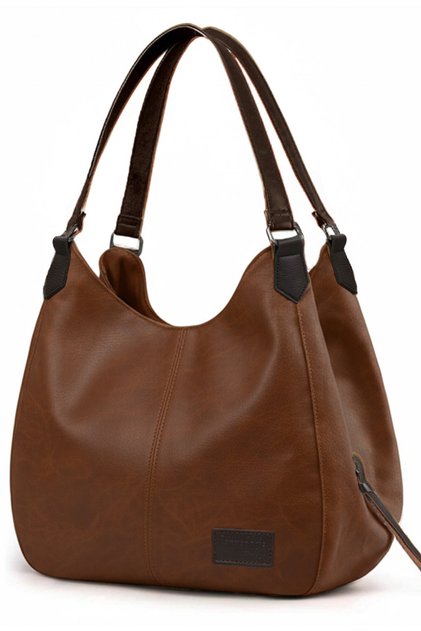 Myra Women's Smoky Brown PU Leather Casual Shoulder Bag Three-Compartment Hobo Tote Handbag