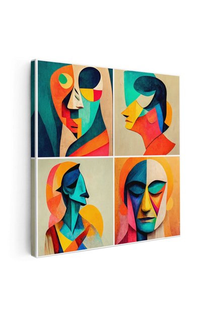 Tablou pictura patru potrete femei stil cubism, multicolor, cod 1428