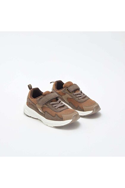 Low-top fabric and mesh trainers BROWN