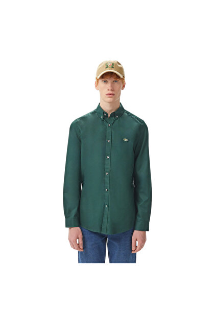 Lacoste Men's Slim Fit Button-Down Collar Dark Green Shirt Ch0342.Yzp-  Trendyol