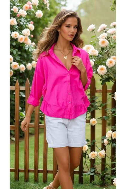 Women's %100 Cotton Flam Voile Fabric Long Sleeve Skirt Ruffled Loose Shirt 700-3570330