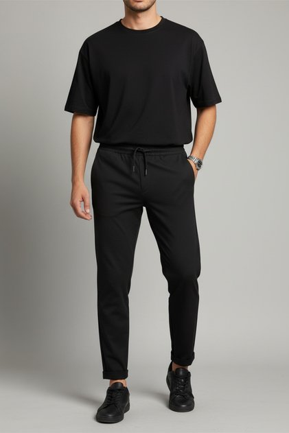 Duble Paça Bağcıklı Erkek Jogger PantolonRahat Kesim
