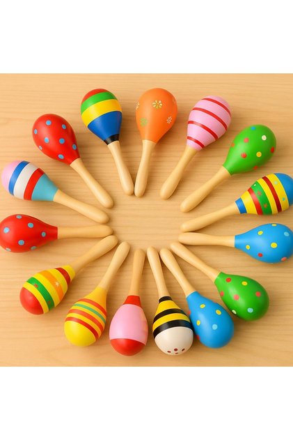 1 Piece Fully Wooden Colored Maracas Set Children's Toy