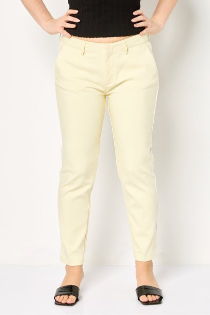 Women Cigarette Fit Solid Tapered Pants, Yellow