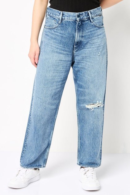 Women Loose Fit Distressed Wide Leg Jeans, Blue