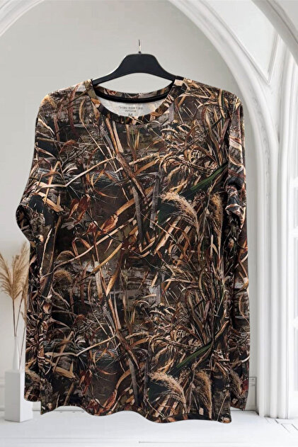 Saz Desen Çulluk Duck Hunting Regular Fit Crew Neck Long Sleeve Dry Touch Slim T-Shirt