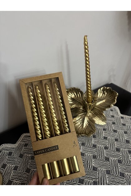 BURGU MODEL DEKORATİF MUM GOLD RENK 4 LÜ PARLAK ŞAMDAN MUMU