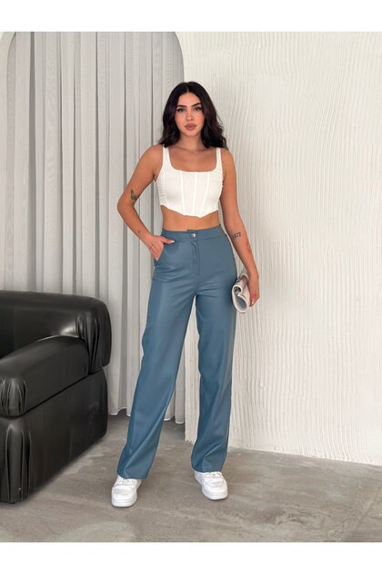 Women's Leather Pant with Pocket /Ball Leg Leather Pant /Faux Leather Pants