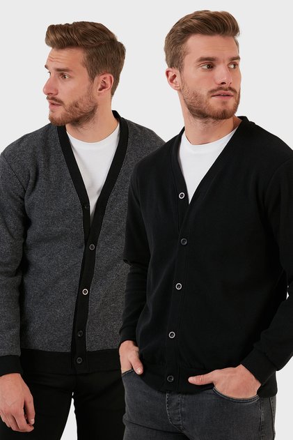 Cotton Regular Fit Buttoned V-Neck 2-Pack Cardigan Men's Cardigan 456205S2