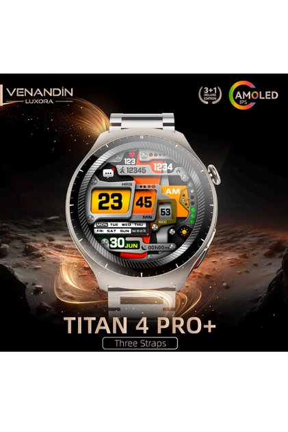 Premium Tasarım Titan 4 Pro+ Akıllı Saat – AMOLED Ekran, 3 Kordon, Full Fonksiyonel, Dayanıklı Kasa