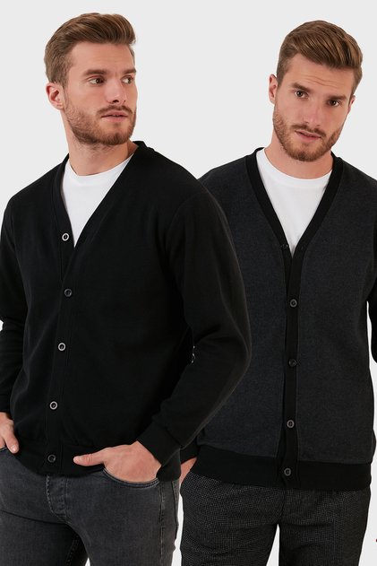Cotton Regular Fit Buttoned V-Neck 2-Pack Cardigan Men's Cardigan 456205S2