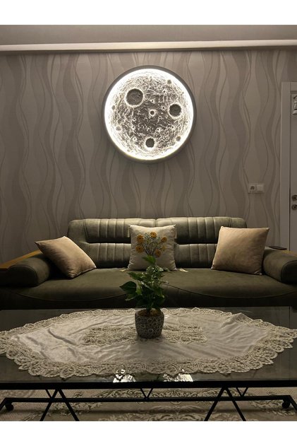 90 cm dolunay tablo metal mat siyah çerçeveli gün ışığı ledli kumandalı