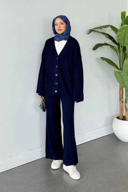 Eda Double Knitwear Set Navy Blue