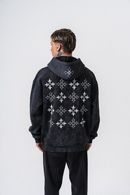 Men's Muse Printed Washable Hooded Oversize Hoodie Black
