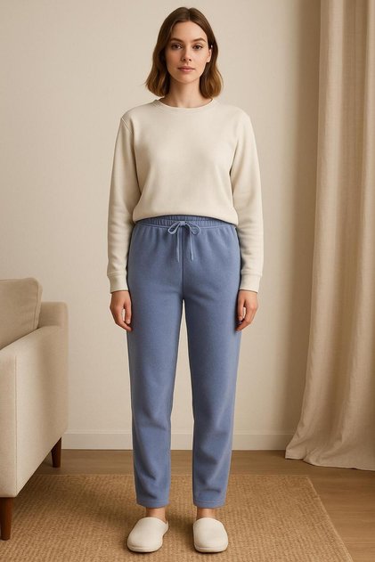 Kadın Polar Pijama Altı Mavi Melanj