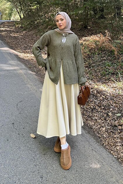 Collar Tie Detailed Sweater Khaki