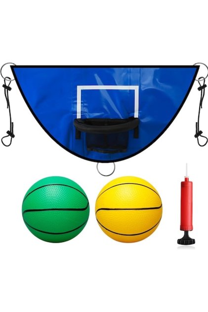 Set Cos de Baschet pentru Trambulina cu Doua Mingi si Pompa, Blue
