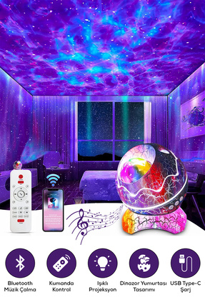 nextbuy Led Dinozor Yumurta Galaxy Aurora Yıldızlı Projektör