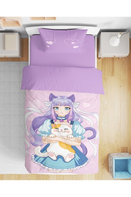 Anime Cute Girl 3D Digital Printed Single Bed Sheetless Duvet Cover Set Girl Children's Duvet Cover Set