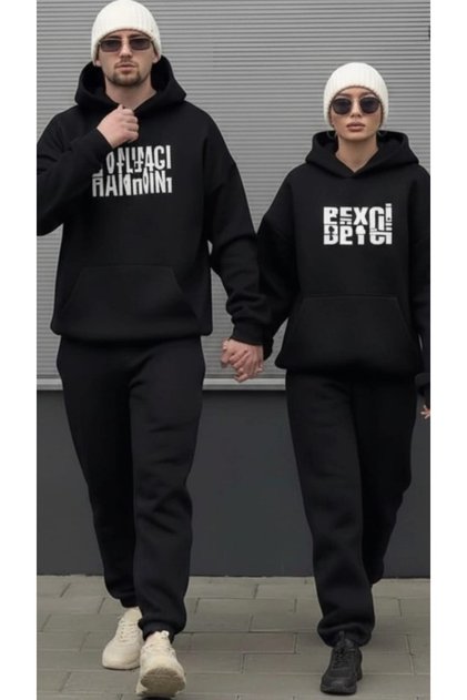 Dear Lover Combination 2-Piece Beyci/ Hanımcı Printed Top and Bottom Hooded Tracksuit Set Oversize Tracksuit