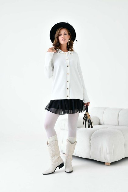 Women's Bird's Eye Detailed Knitwear Shirt Ecru 20820