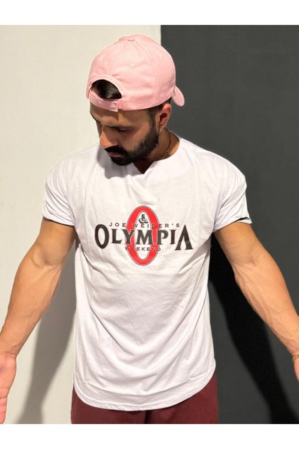 V-Neck Dusty Pink Off-White Color Olympia Printed Latiklikol Oversize Cut Fitness Sports T-Shirt