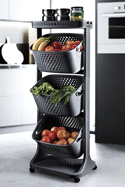 Titiz Leon Life Mutfak Banyo Tekerlekli Organizer Sepet 3 katlı