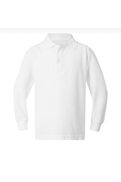Tricou polo unisex alb cu mânecă lungă, Regular Fit, pentru întoarcerea la școală