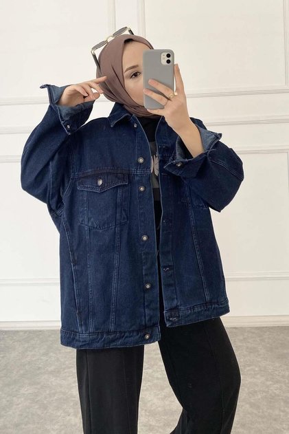 Double Pocket Oversize Jacket Dark Blue