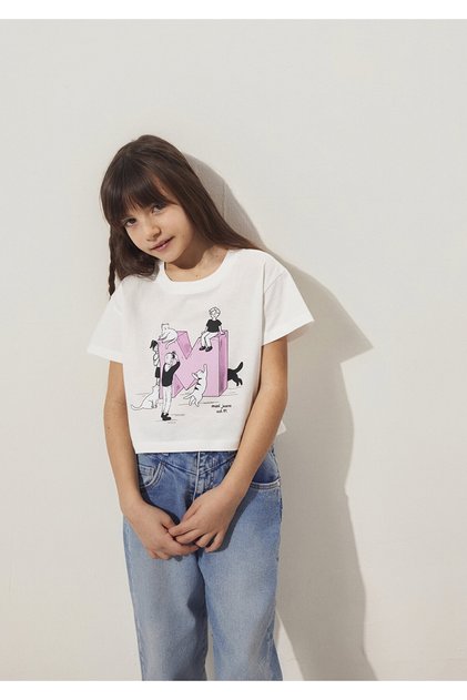 M Logo Printed Ecru T-Shirt Loose Fit / Loose Relaxed Cut 7610284 -70057