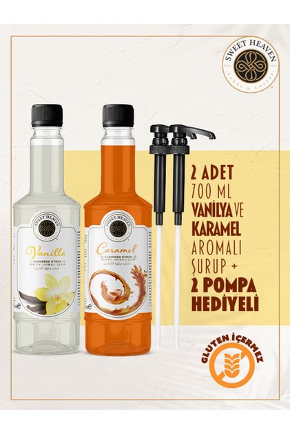 Karamel ve Vanilya 2li Kahve Şurubu 700ml Pompa Hediyeli