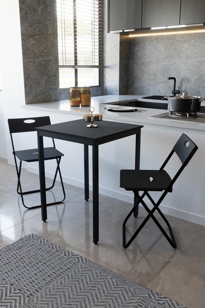 Siyah Mutfak Masa Takımı, Balkon Bahçe Takımı 3' lü Bistro Set Masa Sandalye Takımı