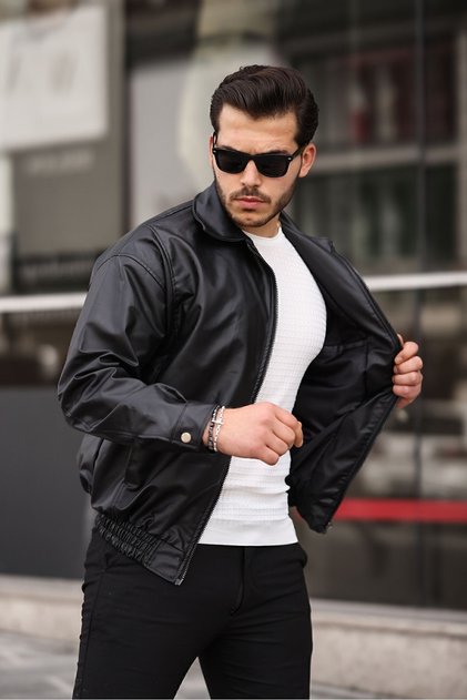 Oversize Relaxed Fit Leather Jacket with Elastic Waist